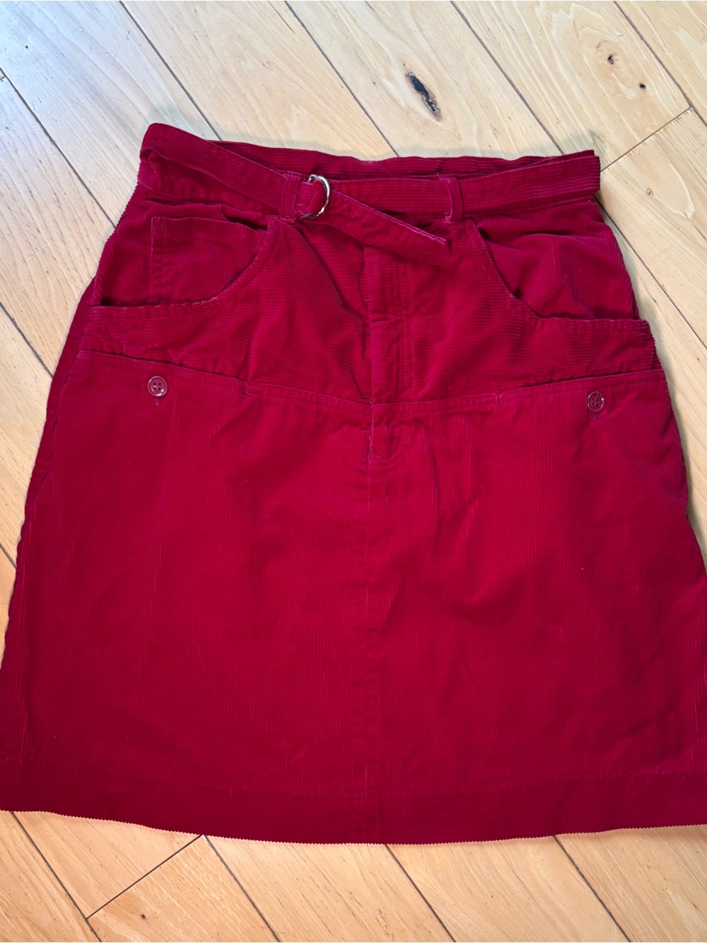 Vintage Belted Mini Corduroy Skirt in Deep Red